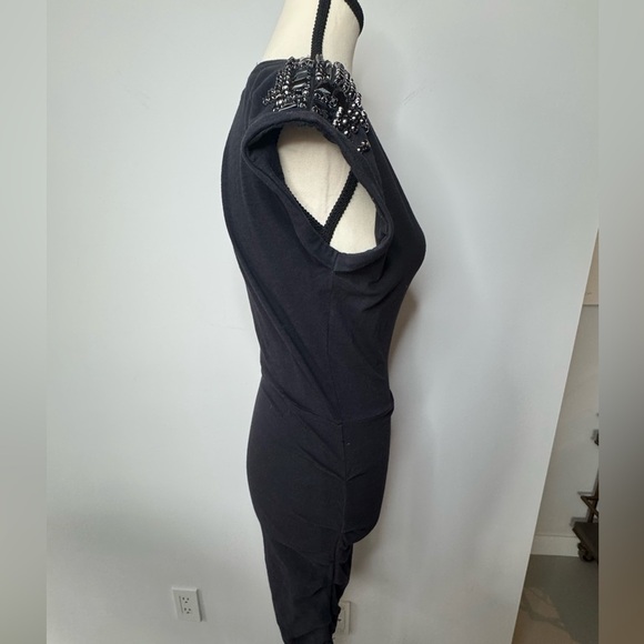 Maje Black Jersey Dress – Embellished Shoulders, Size 1 - Picture 4 of 12
